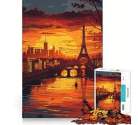 Paris Sunset Scenic View Jigsaw Puzzles for Adults 1000 Mind Exercise Toy Relax Time Design Assembly (38x26cm)