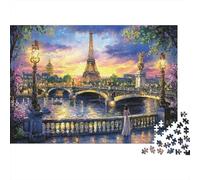 Paris Sunset View Recycled Cardboard 1000 Pieces Jigsaw Puzzle for People with Stress And Anxiety Bridge Eiffel Challenging Puzzle Games 70x50cm/1000pcs