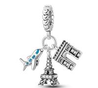 Paris Symbols Charm Eiffell Tower Arc De Triomphe Sterling Silver 925 Compatible with Pandora Charms, and Many Other UK Charm Bracelets.