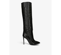 Paris Texas Womens Paris Texas Pointed-Toe Croc-Embossed Leather Knee-High Boots Black Eur 37 / 4 UK Women
