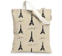 Paris Tower Canvas Tote Bags, Paris Design Reusable Grocery Bags, Vintage Lightweight Washable Shoulder Strap Canvas Bags, Beige, 13x15 Inch
