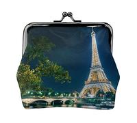Paris Tower City River Bridge Print Small Coin Purse Kiss-Lock Leather Pouch Change Wallet Gifts for Men Women