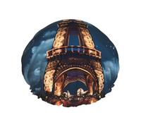 Paris Tower Double layer women's shower cap, reusable, large size design suitable for all hair lengths, suitable for girls, spa and home salon use.
