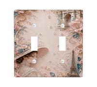 Paris Tower Double Light Switch Cover Plate, Vintage Romantic Flowers Lady with Hat Spring Peach Plastic Standard Size Decorative Wall Plates for New Apartment Home Bedroom Office Decor