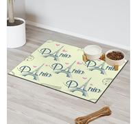 Paris Tower Pattern Absorbent Dog Food Mat with Non-Slip Backing, 16 x 24 inch Feeding Mat for Puppy Cat Bowls, Spill-Proof Pet Diner Placemat for Kitchen Floors