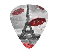 Paris Tower Red Umbrella 12-Pack Guitar Picks Set â€“ Unique Single-Sided Printed Picks With Abs Material For Acoustic, Electric Guitars & Ukuleles