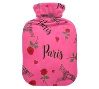 Paris Tower Rose Pink Hot Water Bottle with Soft Velvet Cover Warm Water Heat Bottles for Menstrual Cramps Pain Relief Small
