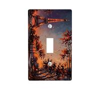 Paris Tower Single Light Switch Cover Plate, Fall Romantic Autumn Leaves Street Lights Fall Orange Plastic Standard Size Decorative Wall Plates for New Apartment Home Bedroom Office Decor (Single)