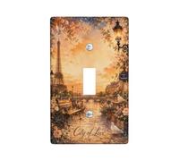 Paris Tower Single Light Switch Cover Plate, Romantic Vintage Flowers Pigeons Spring Warm Orange Plastic Standard Size Wall Switch Plates Accents for Home Living Room New Apartment Decor (Single)