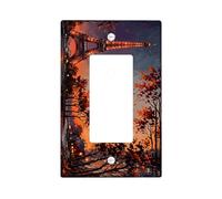 Paris Tower Single Rocker Light Switch Cover, Fall Romantic Autumn Leaves Street Lights Fall Orange Plastic Standard Size Accents Wall Switch Plates for New Apartment Home Bedroom Office Decor