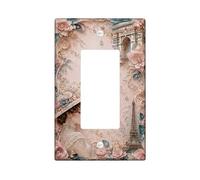 Paris Tower Single Rocker Light Switch Cover, Vintage Romantic Flowers Lady with Hat Spring Peach Plastic Standard Size Accents Wall Switch Plates for New Apartment Home Bedroom Office Decor