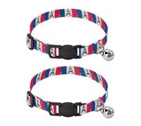 Paris Tower Stripes Beige Dog Collars for Small Dogs, 2 Pack Dog Collar with Bell