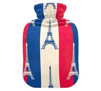 Paris Tower Stripes Beige Hot Water Bottle with Soft Cover Hot Water Bag for Foot Bed Warmer Pain Relief Medium
