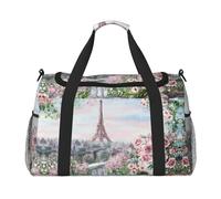 Paris Tower with Flowers Handheld Crossbody Travel Bag Weekender Bag Carry Travel Bag Duffle Bag Gym Bag for Men Women