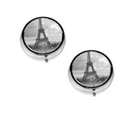 (Paris Tower with Red Umbrella) Round Pill Box with 3 Compartment Small Pill Organizer Portable Pill Case Vitamin Containers, Travel Essentials 4.6x4.6x1.8 cm