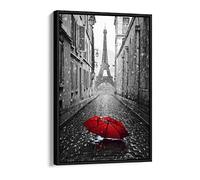 Paris Umbrella Red Black And White Canvas Floater Frame Print Picture Art - Black Frame 8 inch wide x 12 inch high
