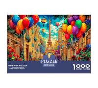 Paris View Puzzle for Adults: Eiffel Tower & Balloons Brainteasing & Challenging Game for Wall Decoration 38x26cm/1000pcs