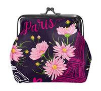 Paris. Vintage Eiffel Tower kisses hearts and pink chamomile flowers in watercolor style. Retro hand drawn. TranslationHello Paris I love you Coin Purse Vintage Pouch Buckle Clutch Bag Kiss-Lock Chang
