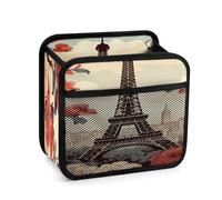 Paris Vintage Floral Car Backseat Organizer with Clear Tablet Holder, Multi Pockets Waterproof Oxford Kick Mat Storage Bag, Universal Auto Seat Back Storage Caddy for Drinks Travel Essentials
