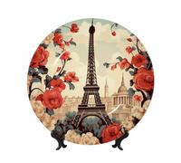 Paris Vintage Floral Ceramic Decorative Plates Bone China Decorative Plate With Display Stand Handmade Ceramic Ornament Personality Porcelain Dinner Plate Crafts For Home Office Wall Decoration 25cm