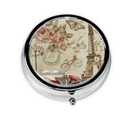 Paris Vintage Postcard This Small, Printed, Round Pill Box is a Portable Pill and Vitamin Organizer Perfect for Pockets, Purses, and Travel.