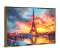 Paris Wall Art Watercolor Eiffel Tower Landscape Wall Decor Abstract France City Scenery Paintings Vintage Sunset Street Scenic Framed Artwork for Bedroom Living Room Office Home Decorations 30x40cm