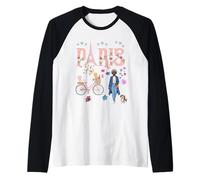 Paris Woman with Bicycle and Eiffel Tower Floral Raglan Baseball Tee