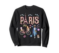 Paris Woman with Bicycle and Eiffel Tower Floral Sweatshirt
