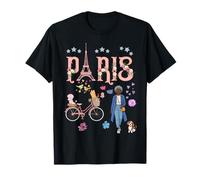 Paris Woman with Bicycle and Eiffel Tower Floral T-Shirt