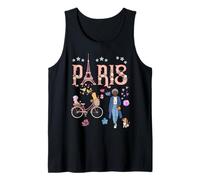Paris Woman with Bicycle and Eiffel Tower Floral Tank Top