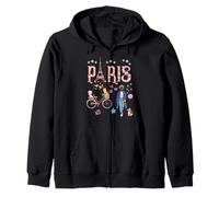 Paris Woman with Bicycle and Eiffel Tower Floral Zip Hoodie