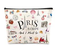 Paris Women's Cosmetic Bag, Double-Sided Printed Toiletry Bag, Waterproof Canvas Makeup Organiser with White Inner Film, Bag Organiser for Travel and Everyday Life, Paris Gift