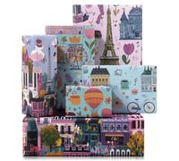 Paris Wrapping Paper,4 Sheets Vintage French City Scenic Gift Wrap Paper Eiffel Tower Hot Air Balloons Macarons Architecture Europe Travel Souvenir Gift Wrap for Souvenir Wedding Birthday,70x50cm