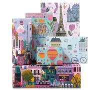 Paris Wrapping Paper,4 Sheets Vintage French City Scenic Gift Wrap Paper Eiffel Tower Hot Air Balloons Macarons Architecture Europe Travel Souvenir Gift Wrap for Souvenir Wedding Birthday,20x28inch
