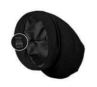 PARISBELLA Satin Lined Sleep Cap Bonnet for Curly Hair and Braids, Stay On All Night Wrap with Adjustable Strap for Women and Men, Black, Pack of 1