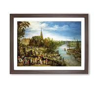 Parish Fair In Schell By Pieter Bruegel The Elder Classic Painting Framed Wall Art Print, Ready to Hang Picture for Living Room Bedroom Home Office Décor, Walnut A4 (34 x 25 cm)