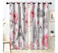 Parisian Architecture Blackout Eyelet Curtains - Simple Pink Floral Thermal Insulated Curtain for Bedroom Living Room, W 29.5" x L 65" (2 Panels) Soft Noise Reduction Curtains