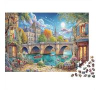 Parisian Canal Classic 1000 Pc Rigid Cardboard Jigsaw Moonlit Quay Scene Seniors Brain Training Rainy Day Fun Must-Have for Puzzlers 38x26cm/1000pcs