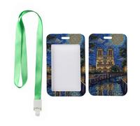 Parisian Canals Badge Holder with Green Lanyard, Identity Card Holder, Vertical Cards Protector for School, Vertical Name Badges Protector for Nurse, Nurse Essentials Bus Driver Accessories