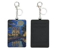 Parisian Canals Work Card Holder with Key Chain Bus Pass Holder for Women Men with 2 Card Slots Slim Wallet for Nurse Teacher Student Meal Bank Credit Cards Daily Use Paramedic Accessories