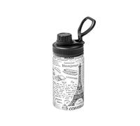 Parisian Coffee Eiffel Tower Print 12 Oz Insulated Double Walled Stainless Steel Metal Water Bottle for Cold Hot Drink
