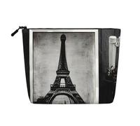 Parisian Coffee Eiffel Tower Print Cosmetic Bag for Women,Faux Linen Makeup Bag Large Capacity,Perfect for Travel Daily Use