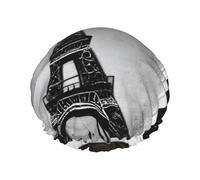 Parisian Coffee Eiffel Tower Print Double Layer Shower Cap Reusable Lightweight And Soft Bath Hair Cap For Women