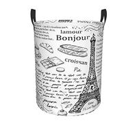 Parisian Coffee Eiffel Tower Print Round Laundry Basket With Handles Waterproof Laundry Hamper For Bathroom Circular Storage Basket