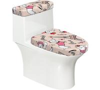 Parisian Dachshund and Eiffel Tower Print 2-Piece Stretch Toilet Cover Set, Elastic Breathable Toilet Seat and Tank Lid Protector