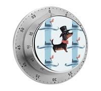 Parisian Dachshund Mechanical Kitchen Timer for Cooking 60 Min with Magnetic Backing Loud Alarm,Stainless Steel Wind Up Countdown Timer Cute Egg Timers for Cooking Studying Gaming Classroom Office Gy