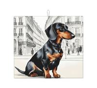 Parisian Dachshund Print Absorbent Dish Drying Mat Kitchen Counter Coffee Bar Sink Pad Non-Slip Foldable