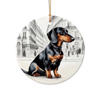 Parisian Dachshund Print Christmas Ceramic Crafts Orenament for Christmas Winter New Year Party Hanging Decorations