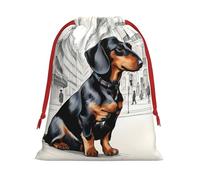 Parisian Dachshund Print Christmas Drawstring Bags,Wedding Party Gifts wrapping bag,DIY Craft,Xmas,Presents