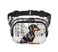 Parisian Dachshund print Fashion Waist Packs Crossbody Belt Bag Fanny Pack for Women Crossbody for Traveling Running, Black, One Size